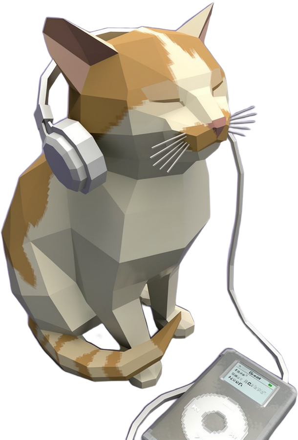 low-poly cat in headphones